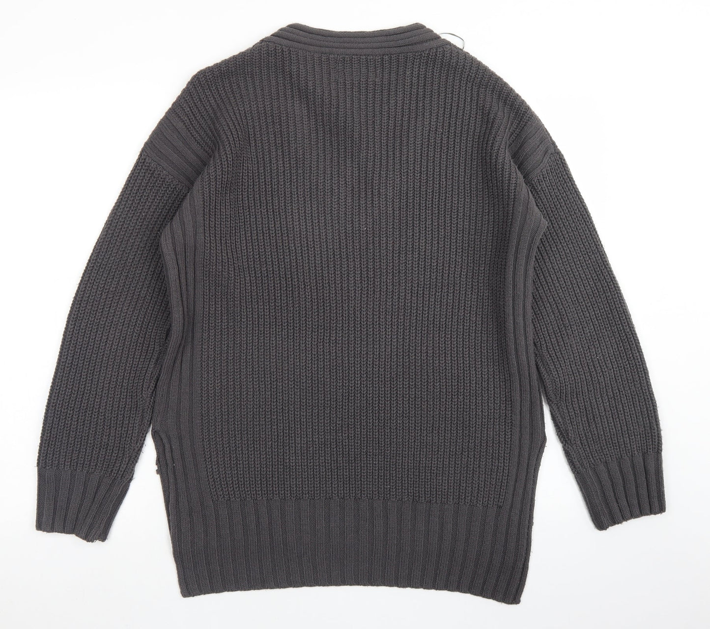 Papaya Womens Grey V-Neck  Acrylic Pullover Jumper Size M