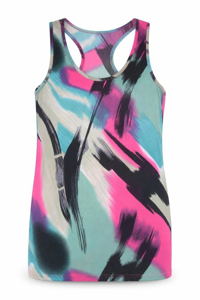 ICHI Womens Blue Geometric Polyester Basic Tank Size L Round Neck