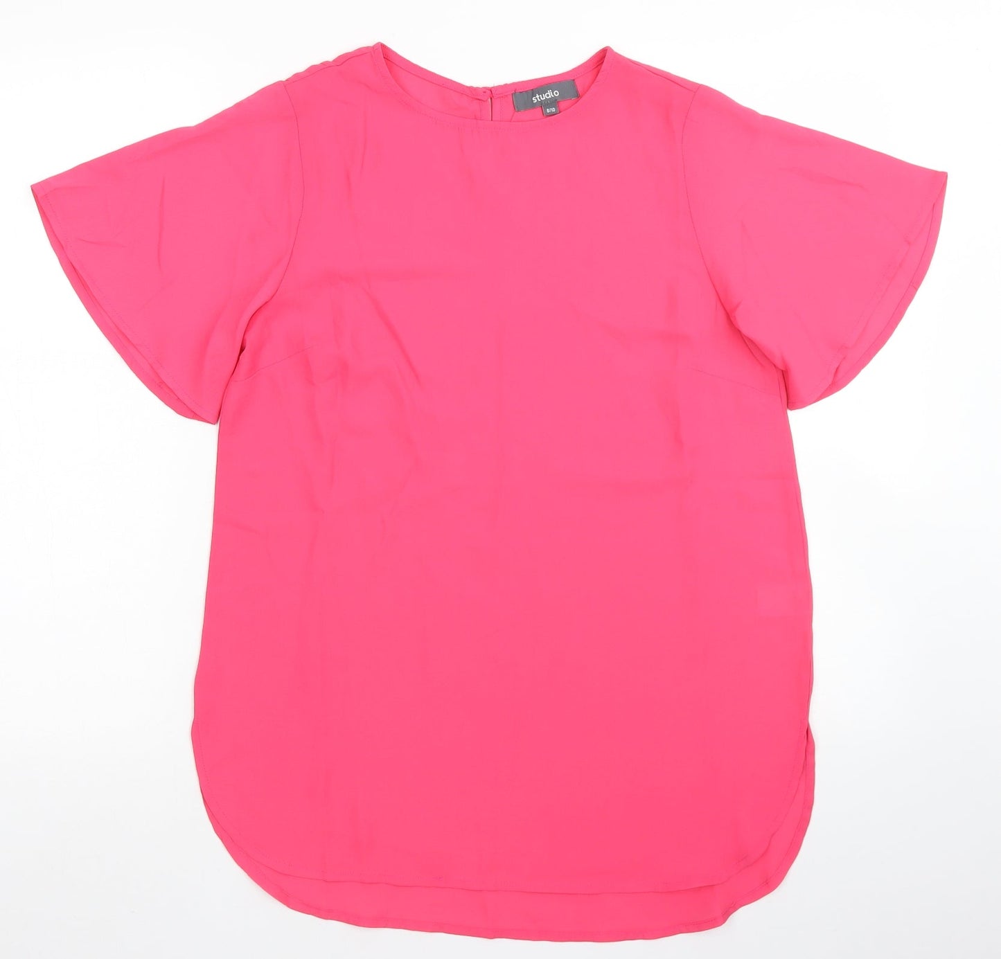 Studio Womens Pink  Polyester Basic Blouse Size 8 Crew Neck