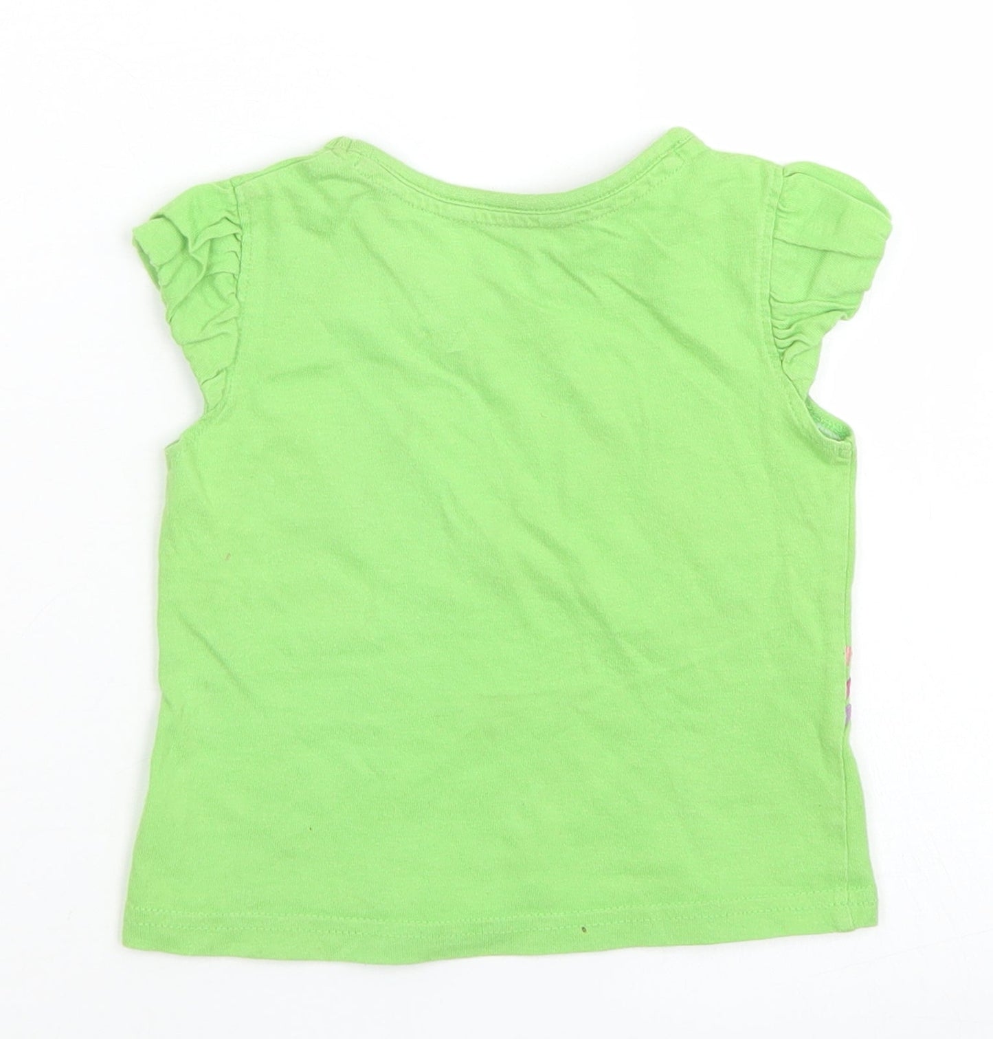 George Girls Green  Cotton Basic T-Shirt Size 12-18 Months Crew Neck  - Elephants