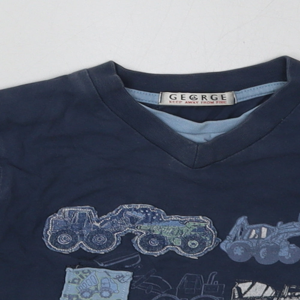 George Boys Blue Geometric Cotton Basic Casual Size 2 Years Crew Neck Pullover