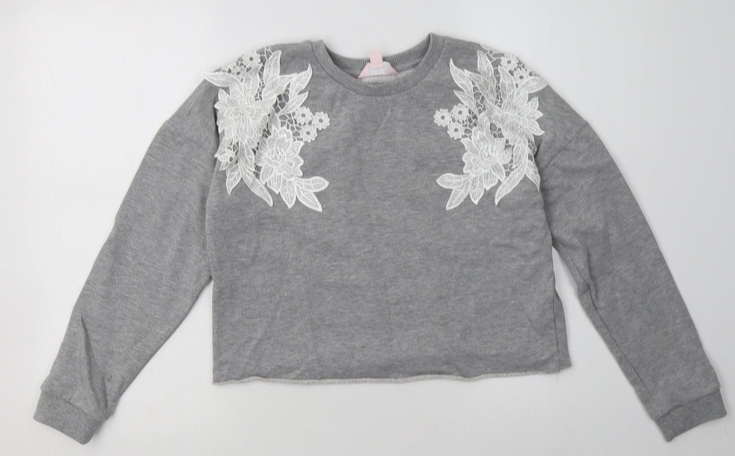 Miss Selfridge Womens Grey Floral Polyester Pullover Sweatshirt Size 10  Pullover