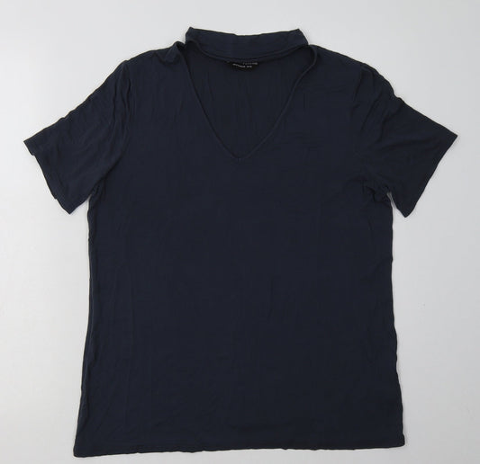 Dorothy Perkins Womens Blue  Viscose Basic T-Shirt Size 14 V-Neck