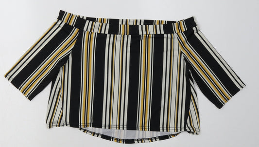 pink vanila Womens Yellow Striped Polyester Cropped Tank Size 10 Off the Shoulder