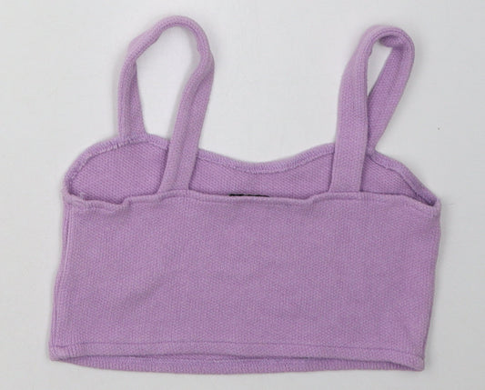 Pull&Bear Womens Purple  Polyester Cropped Tank Size S Scoop Neck