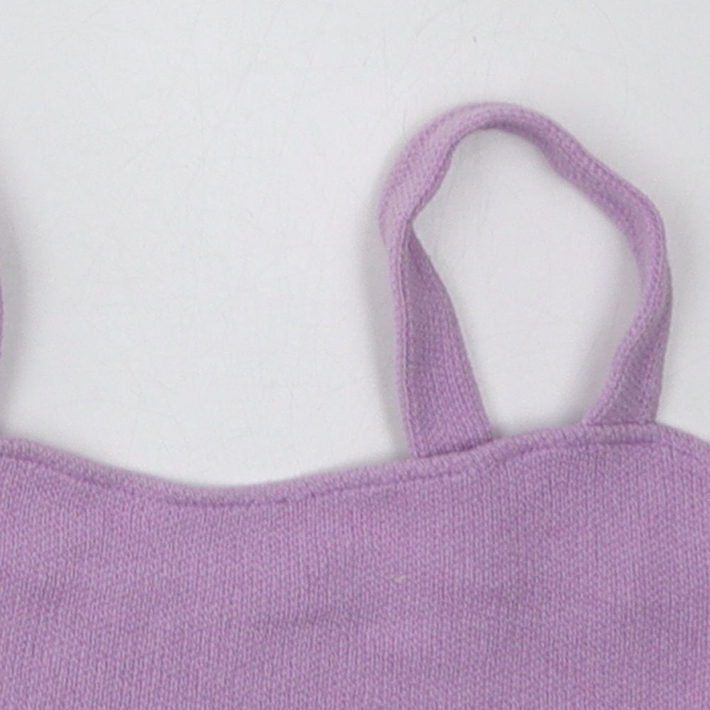 Pull&Bear Womens Purple  Polyester Cropped Tank Size S Scoop Neck
