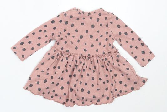 George Girls Pink Polka Dot Vinyl Fit & Flare  Size 3-6 Months  Round Neck