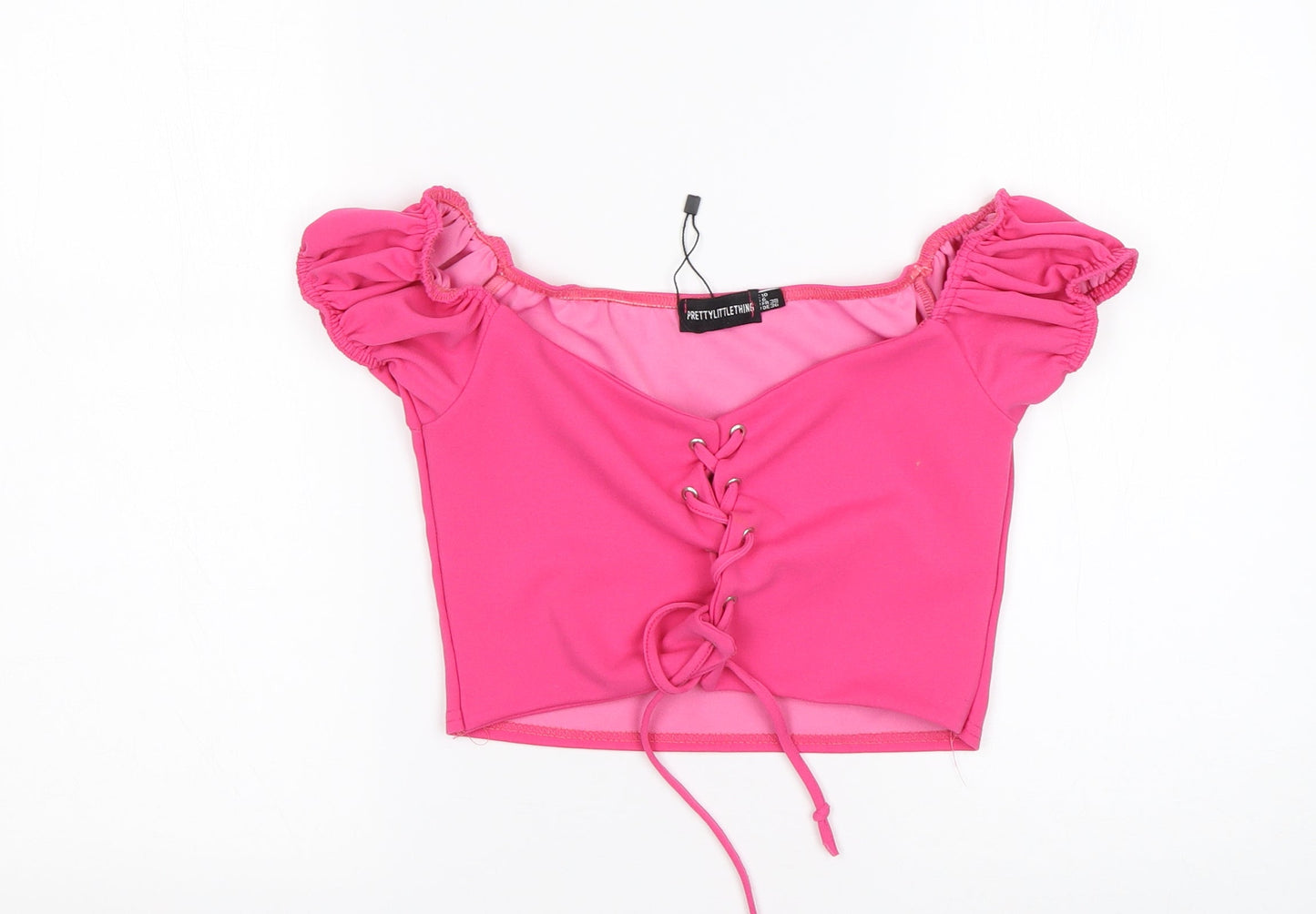 PRETTYLITTLETHING Womens Pink  Polyester Cropped Blouse Size 10 V-Neck