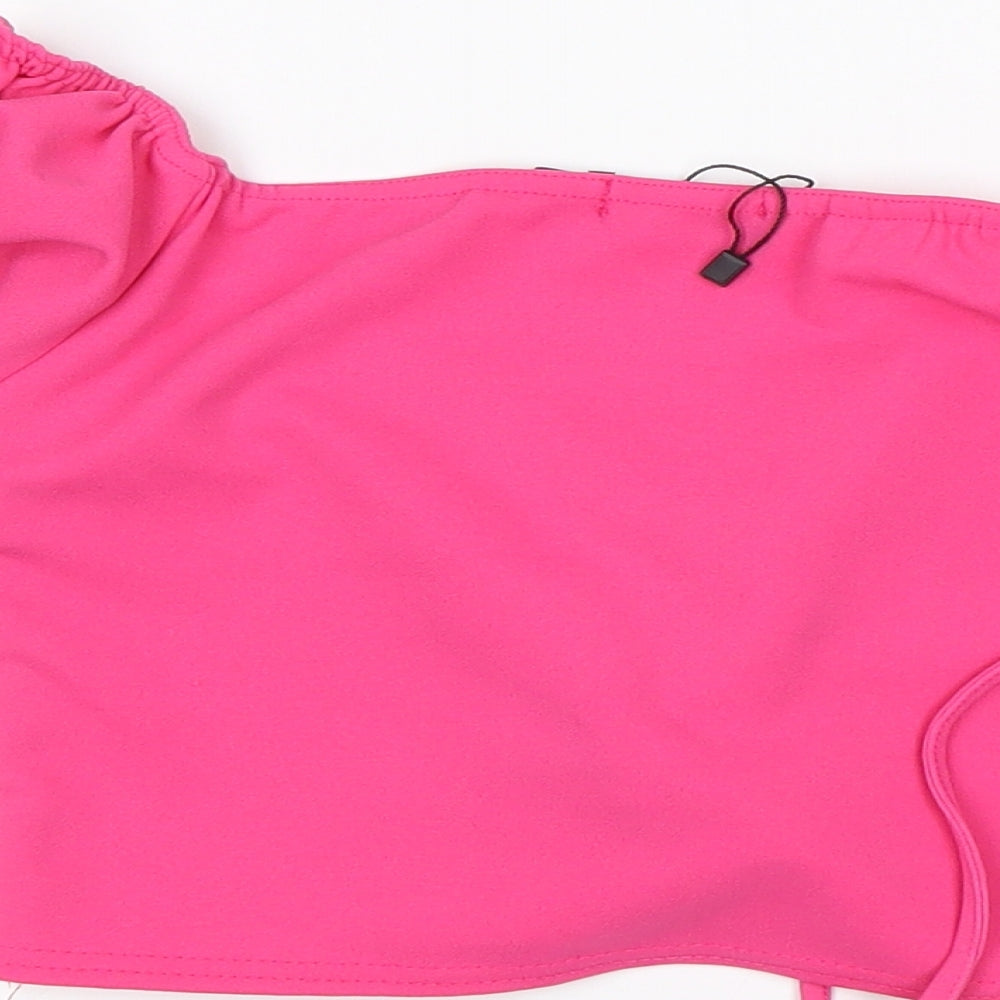 PRETTYLITTLETHING Womens Pink  Polyester Cropped Blouse Size 10 V-Neck