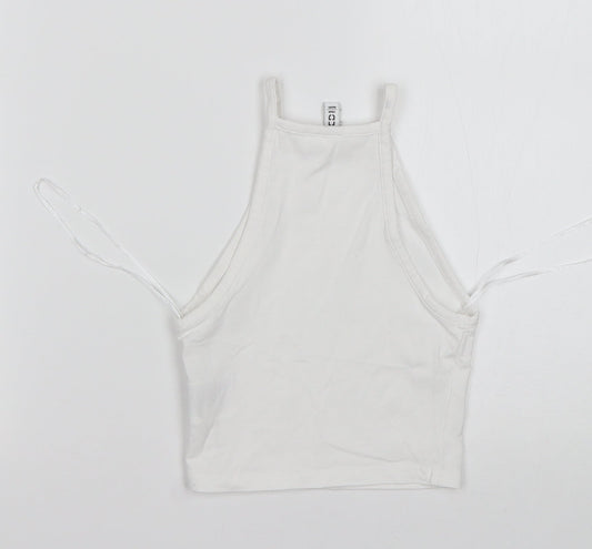H&M Womens White  Cotton Cropped Tank Size 2XS Square Neck