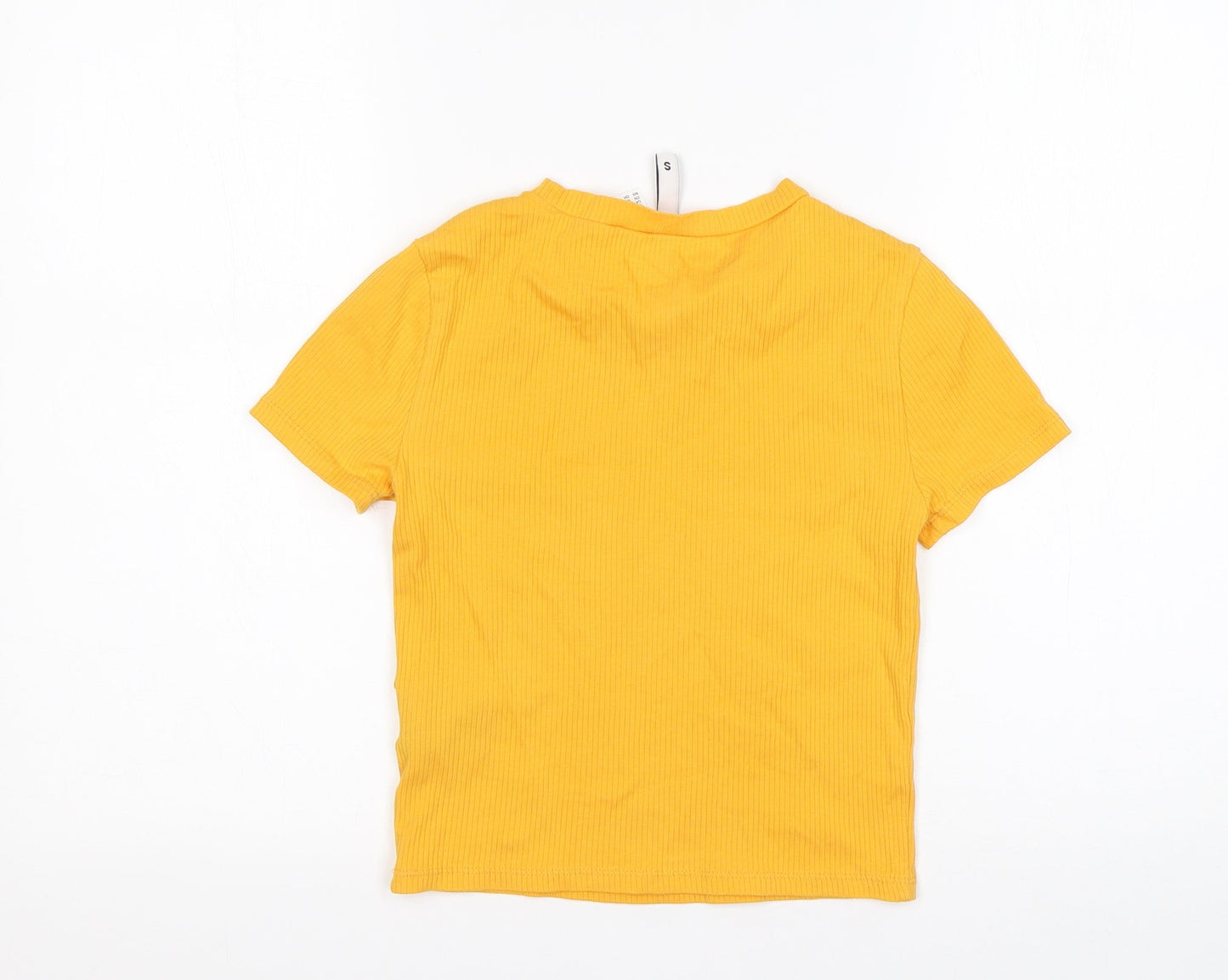 H&M Womens Yellow  Cotton Basic T-Shirt Size S Round Neck