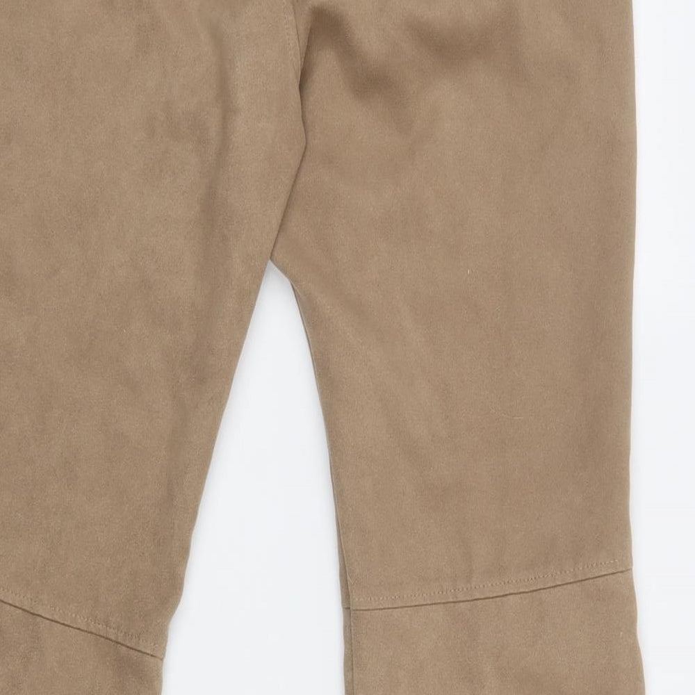 m&s Womens Beige  Polyester Trousers  Size 16 L30 in Regular Hook & Loop