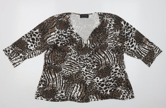 Rogers+ Rogers  Womens Brown Animal Print Viscose Basic Blouse Size 8 V-Neck