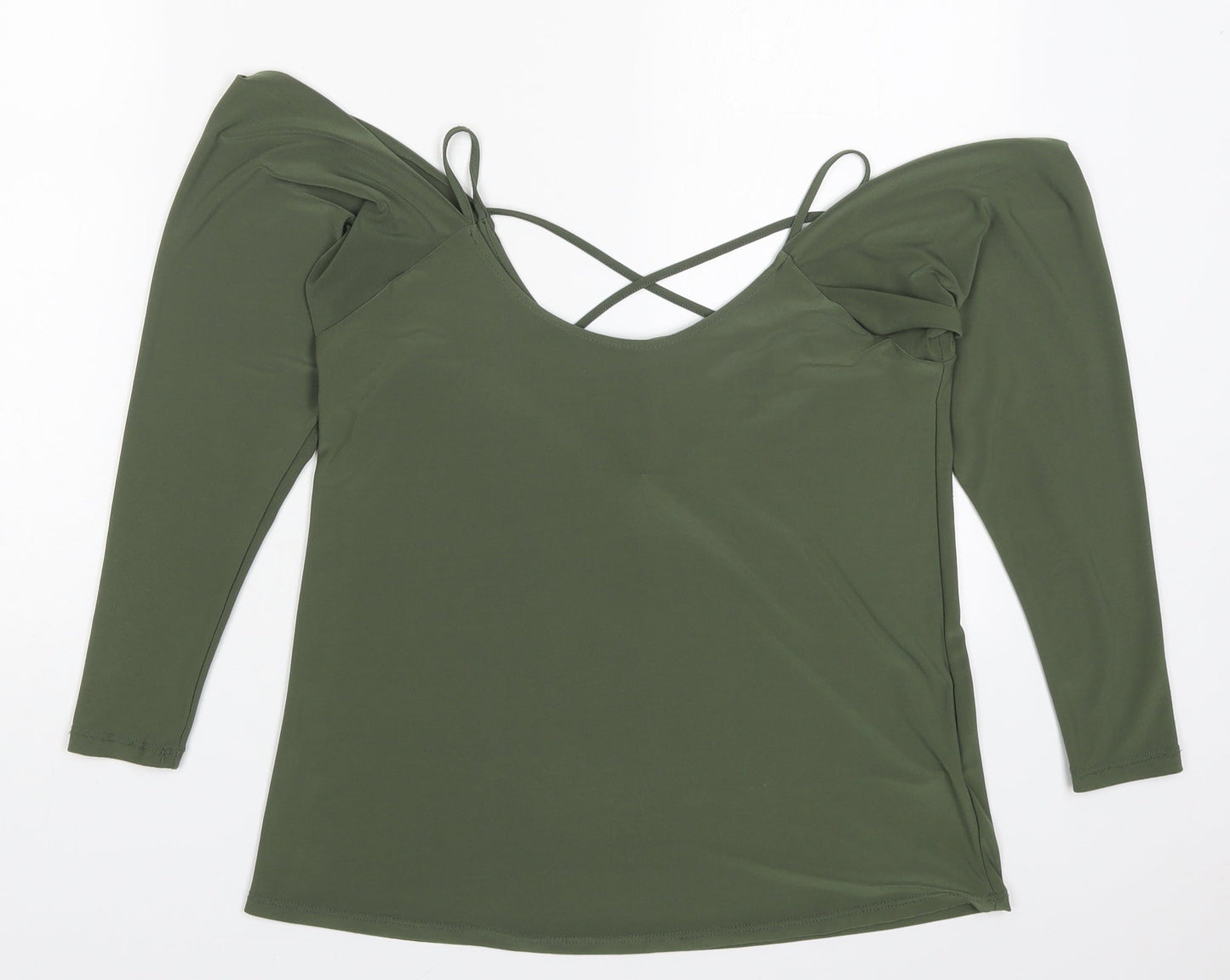 Miss Selfridge Womens Green  Polyester Basic T-Shirt Size 6 Round Neck