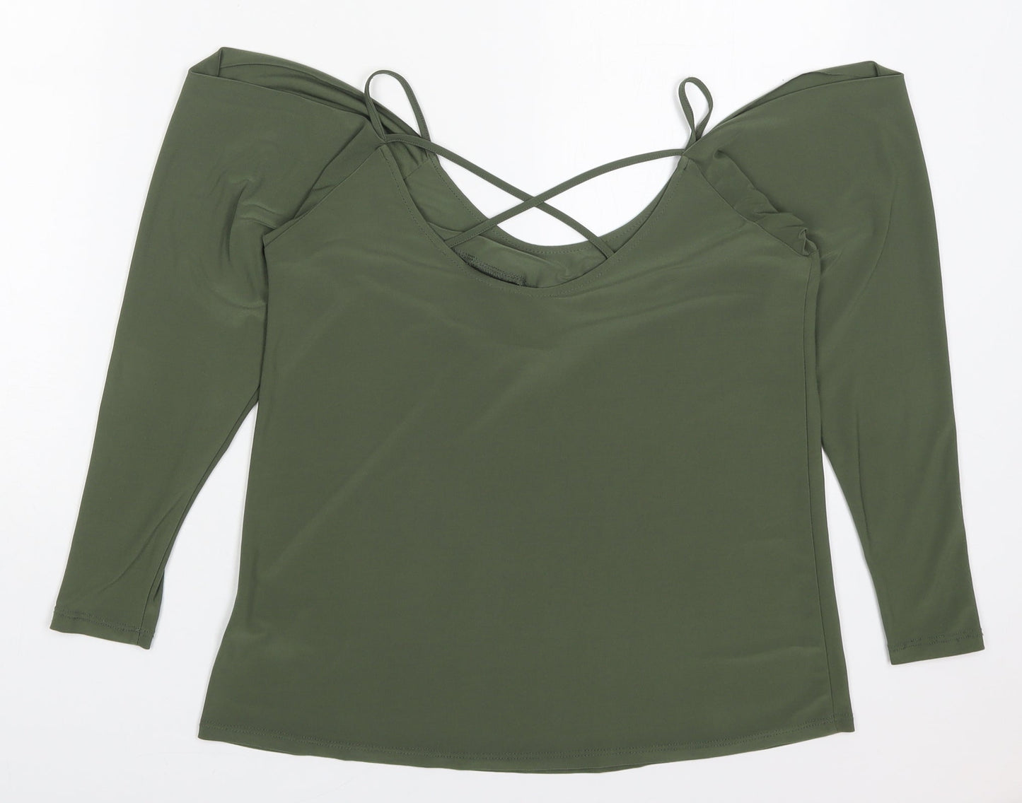 Miss Selfridge Womens Green  Polyester Basic T-Shirt Size 6 Round Neck