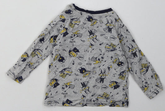 George Boys Grey Geometric Cotton Basic Casual Size 12-18 Months Crew Neck Button - Hero