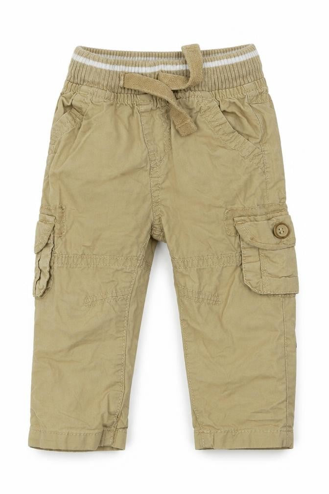 Mothercare Boys Beige  Cotton Cargo Trousers Size 3-6 Months  Tie