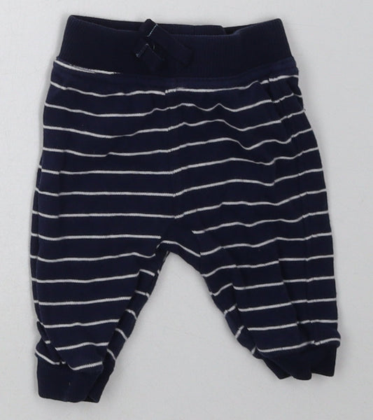 George Boys Blue Striped Cotton Sweatpants Trousers Size 0-3 Months  Tie