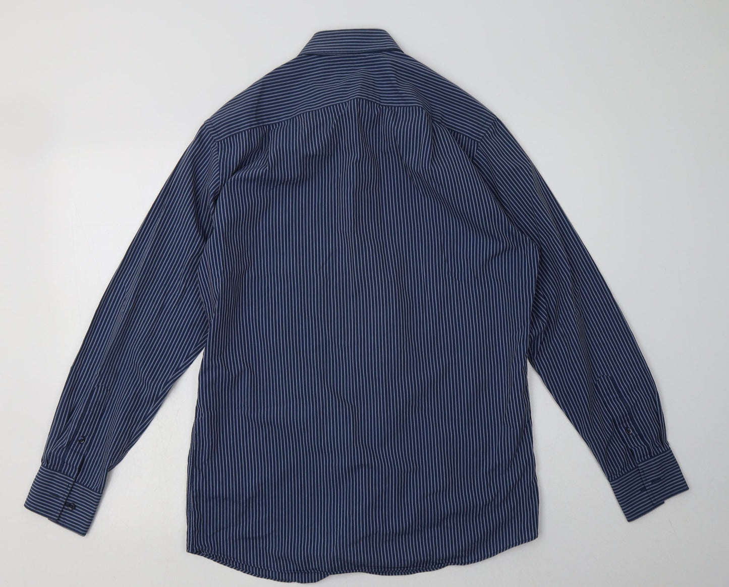 Debenhams Mens Blue Striped Polyester  Button-Up Size 15 Collared Button