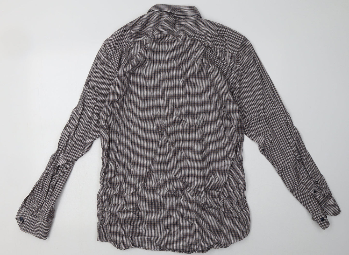 Matalan Mens Brown Check Cotton  Button-Up Size 16 Collared Button
