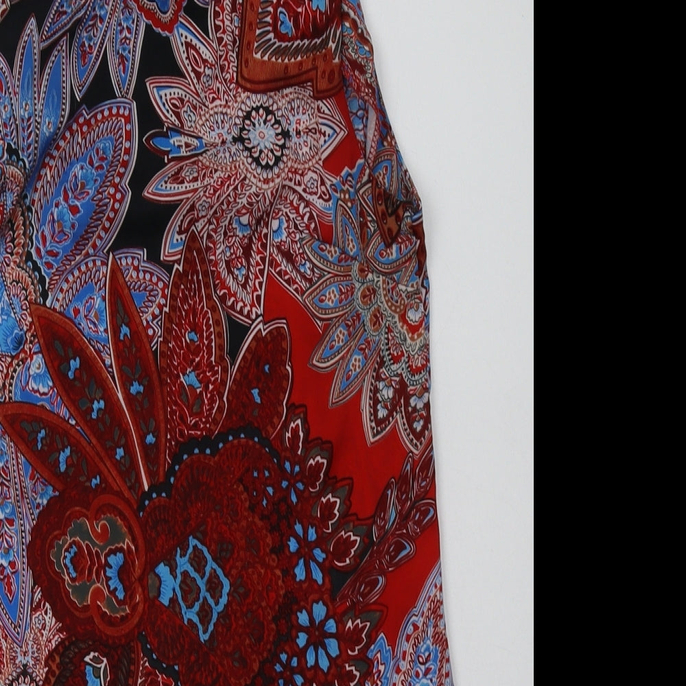 Glamorous Womens Red Geometric Polyester A-Line  Size 6  Crew Neck Zip