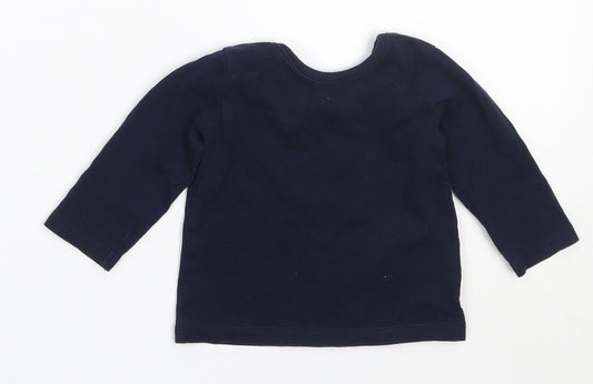 George Girls Blue  Cotton Basic T-Shirt Size 3-6 Months Round Neck