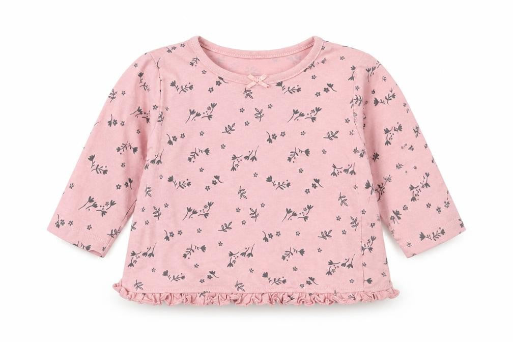 George Girls Pink Floral Cotton Basic T-Shirt Size 3-6 Months Round Neck