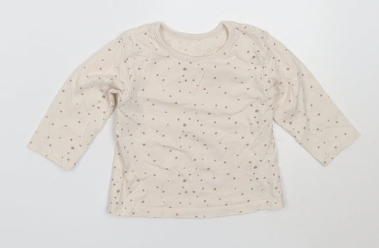 George Girls Ivory Polka Dot Cotton Basic T-Shirt Size 6-9 Months Round Neck