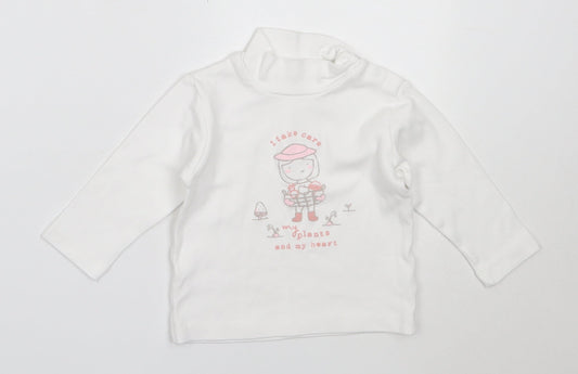 Betetto Girls White  Cotton Basic T-Shirt Size 12-18 Months High Neck