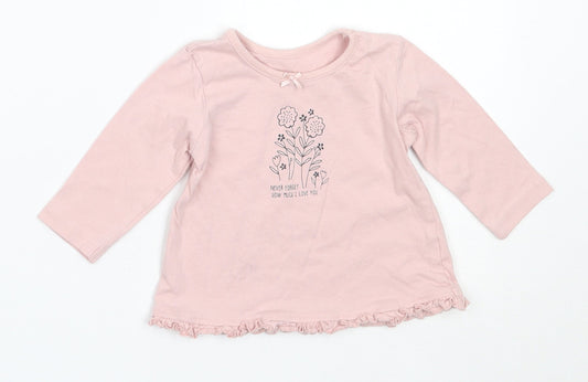 George Girls Pink  Cotton Basic T-Shirt Size 3-6 Months Round Neck