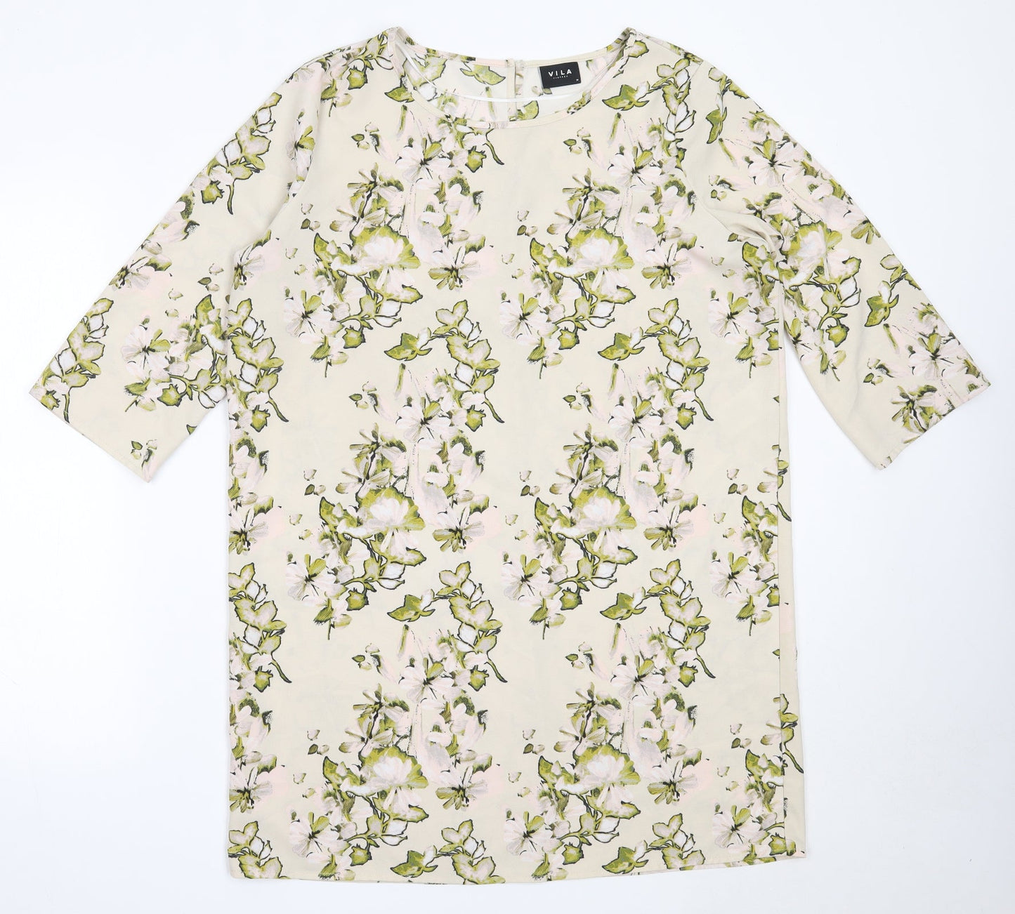 VILA Womens Ivory Floral Polyester Tunic Blouse Size M Round Neck