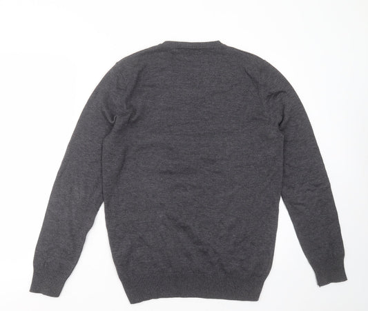Fashion Friends Mens Grey V-Neck  Cotton Pullover Jumper Size M
