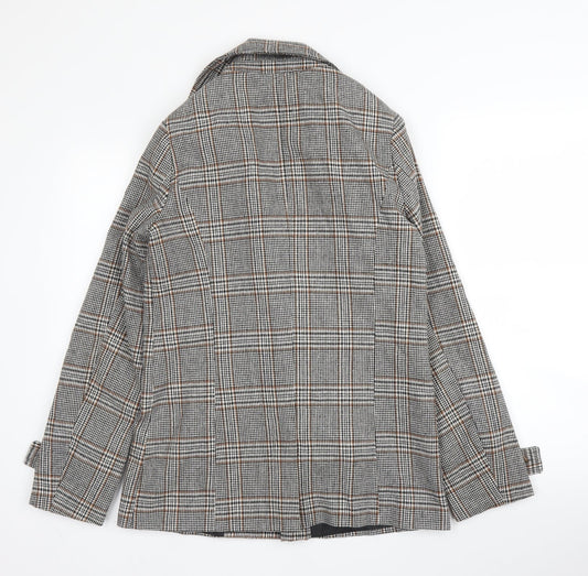 Forever21 Womens Beige Plaid  Pea Coat Blazer Size S  Button