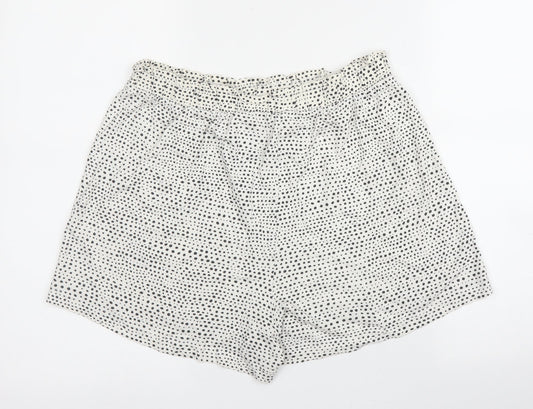 H&M Womens Beige Animal Print Cotton Bermuda Shorts Size S  Regular  - Spotted print