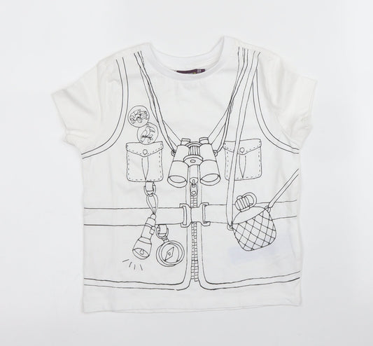 Sergent Major Boys White  Cotton Basic T-Shirt Size 2 Years Round Neck