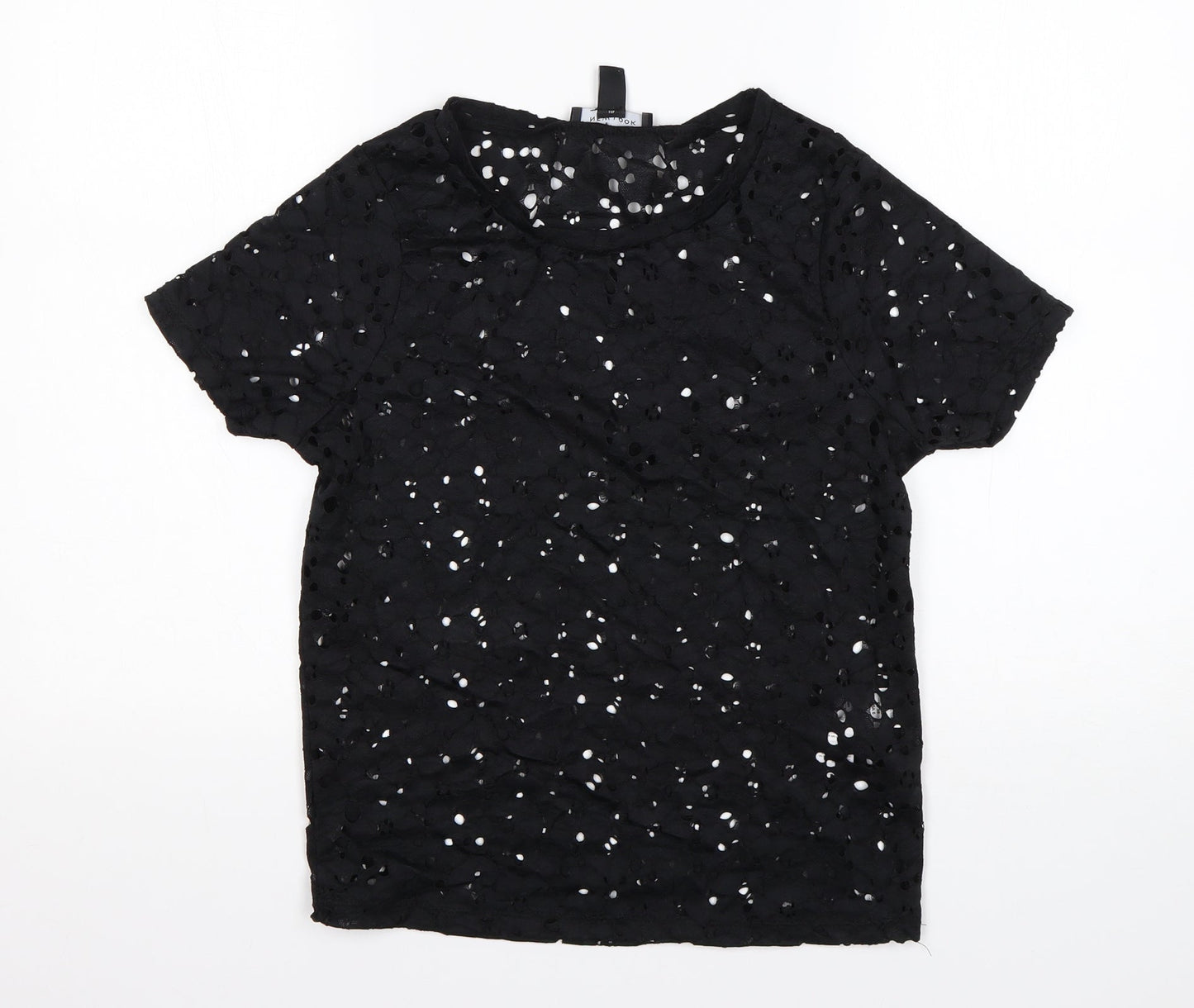 New Look Womens Black Floral Polyamide Basic Blouse Size 10 Round Neck