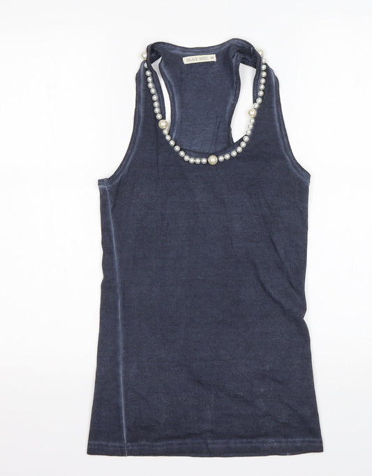 Brave Soul Womens Blue  Cotton Basic Tank Size XS Round Neck