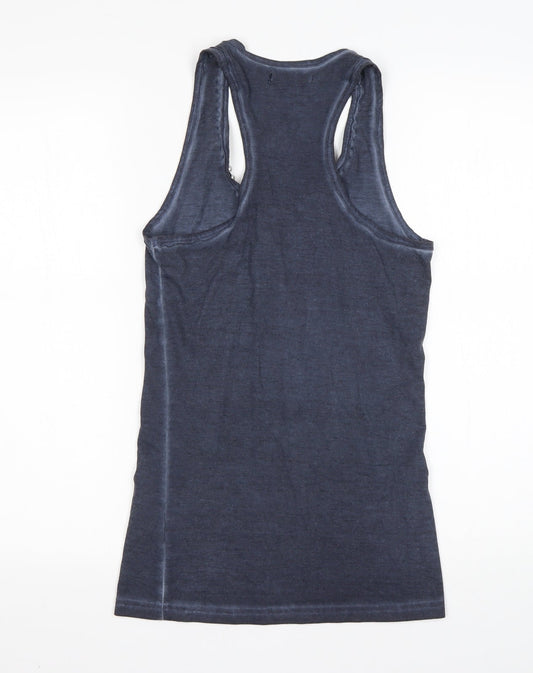 Brave Soul Womens Blue  Cotton Basic Tank Size XS Round Neck