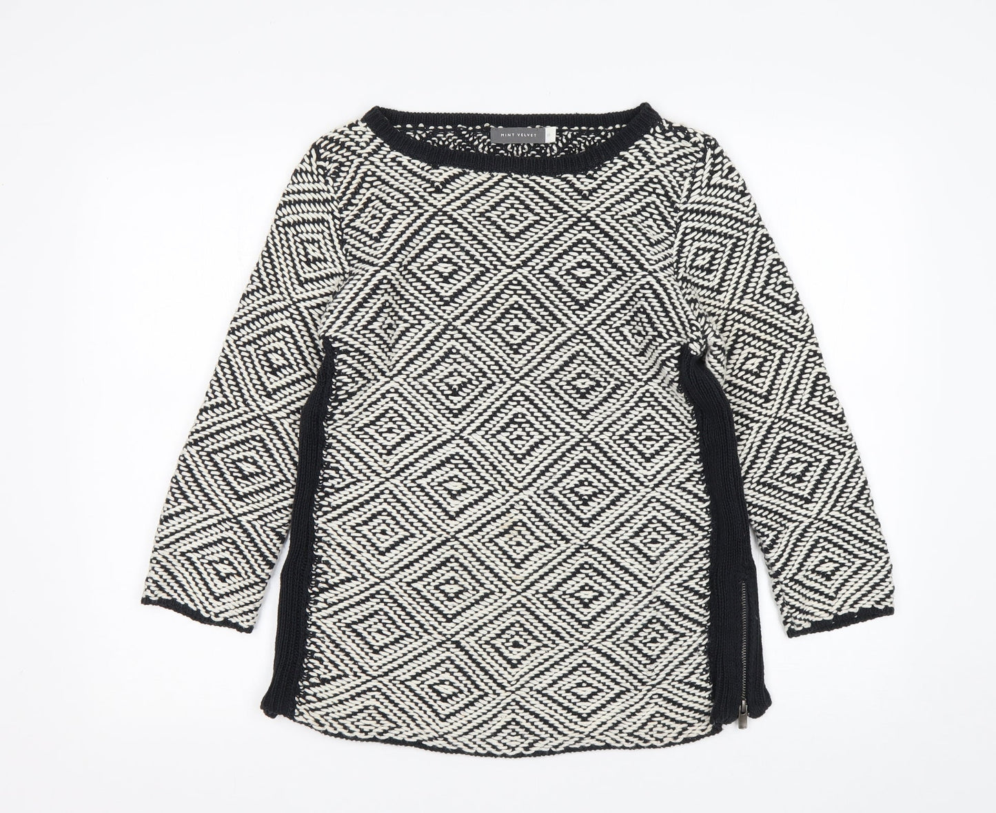 Mint Velvet  Womens Multicoloured Round Neck Argyle/Diamond Cotton Pullover Jumper Size 10