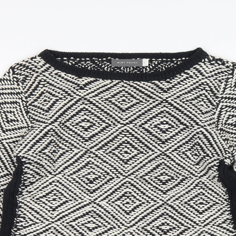 Mint Velvet  Womens Multicoloured Round Neck Argyle/Diamond Cotton Pullover Jumper Size 10