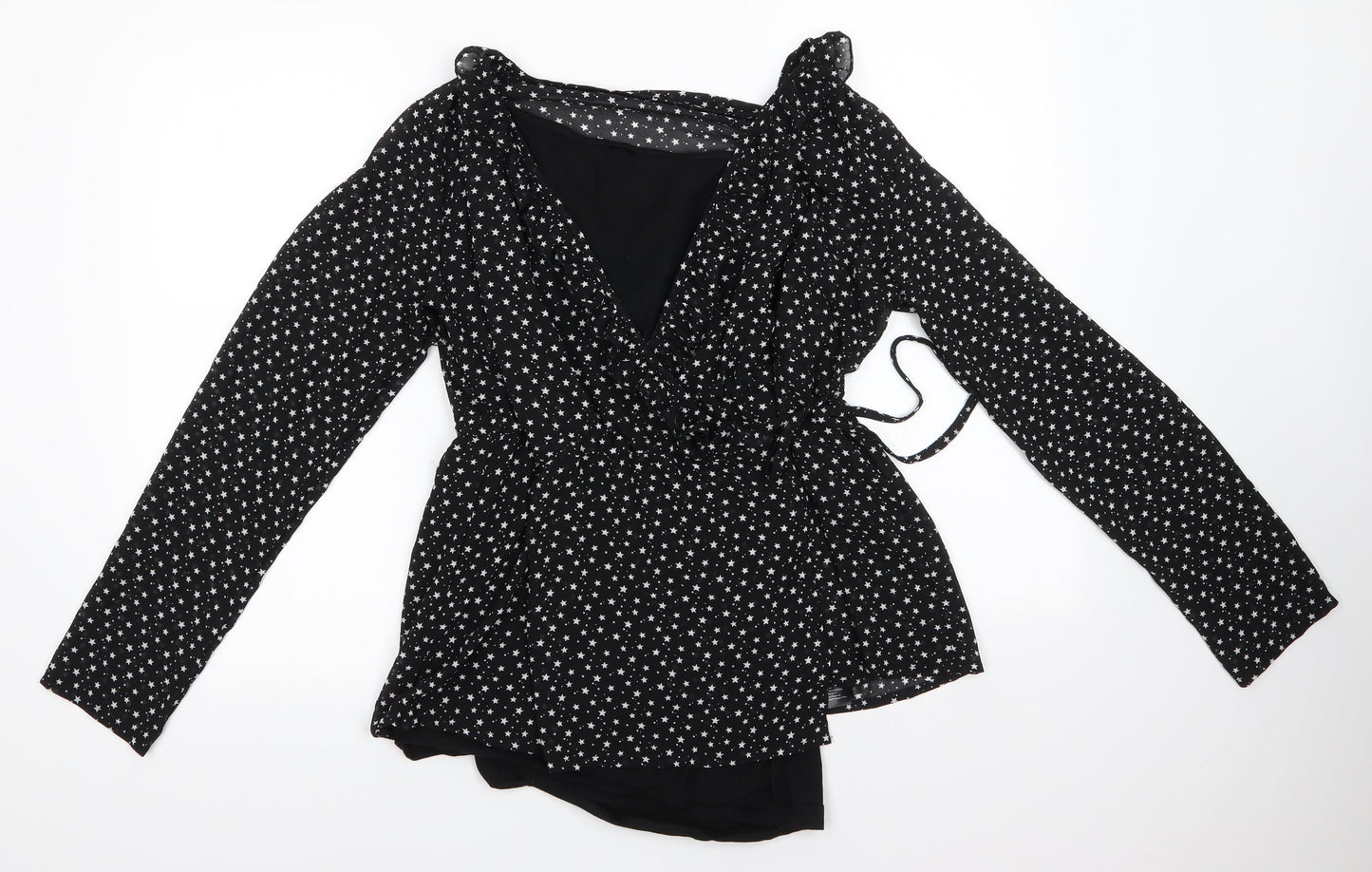 Mamalicious Womens Black Polka Dot Cotton Basic Blouse Size L V-Neck