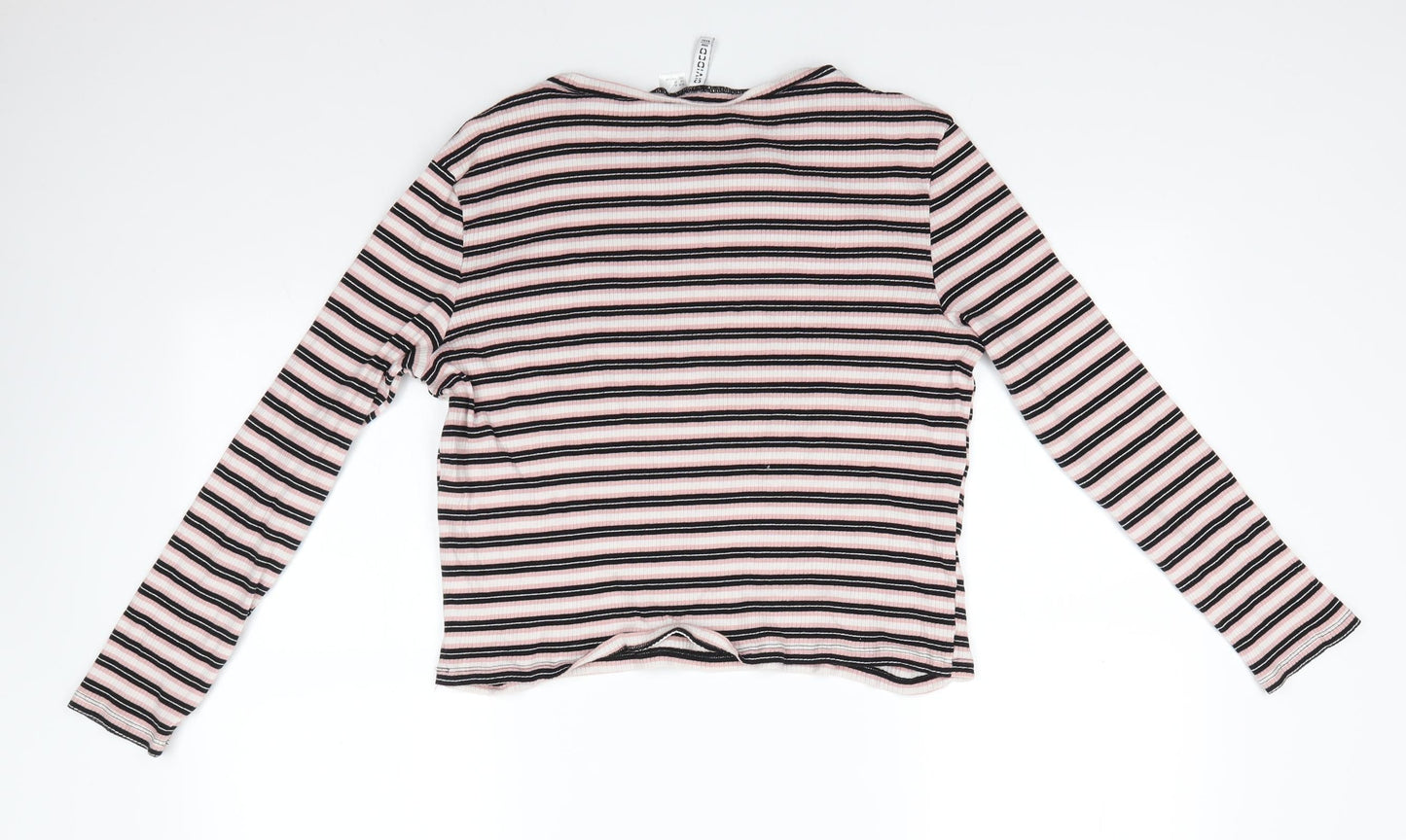 H&M Womens Pink Round Neck Striped Cotton Pullover Jumper Size XL