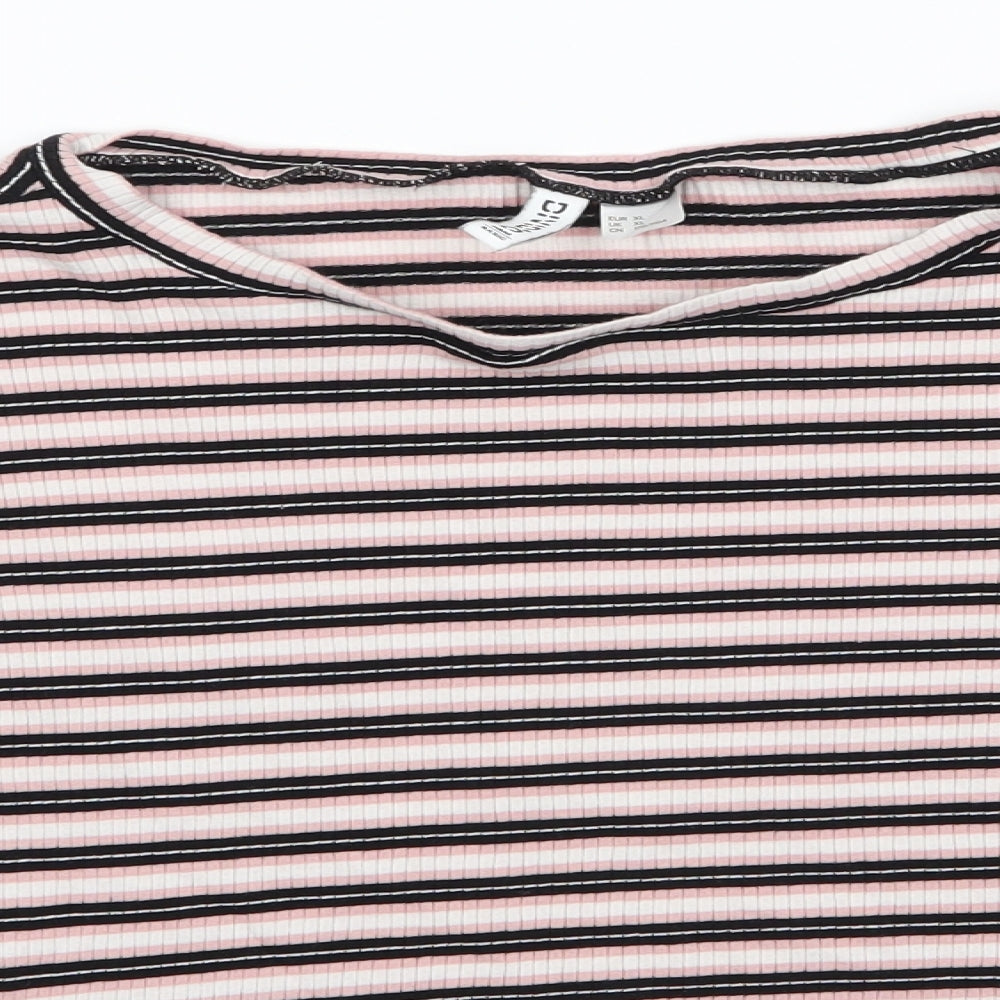 H&M Womens Pink Round Neck Striped Cotton Pullover Jumper Size XL