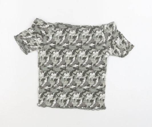 Primark Girls Green Camouflage Cotton Cropped Blouse Size 11-12 Years Off the Shoulder