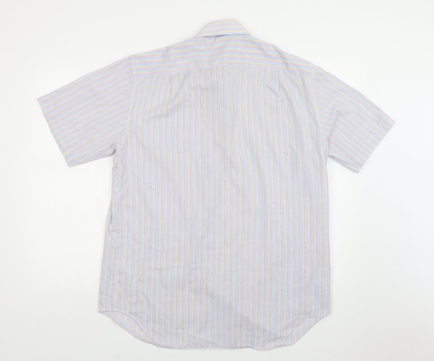 M&S Mens Multicoloured Striped Cotton  Button-Up Size 16 Collared Button