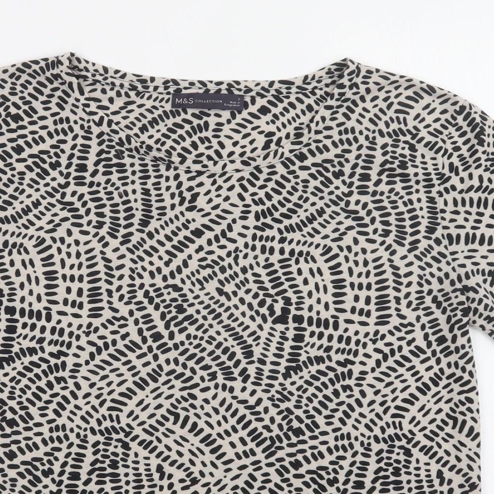 M&S Womens Beige Geometric Polyester Basic Blouse Size 8 Crew Neck