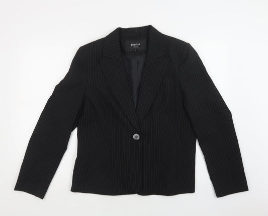 Papaya Womens Black Striped  Jacket Blazer Size 12  Button