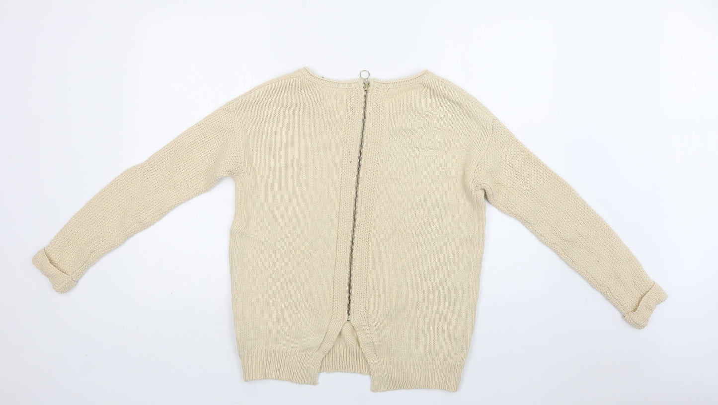 New Look Womens Ivory Round Neck  Acrylic Pullover Jumper Size S