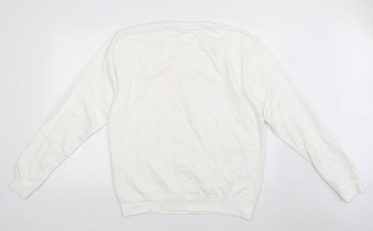 Preworn Womens White  Cotton Pullover Sweatshirt Size L