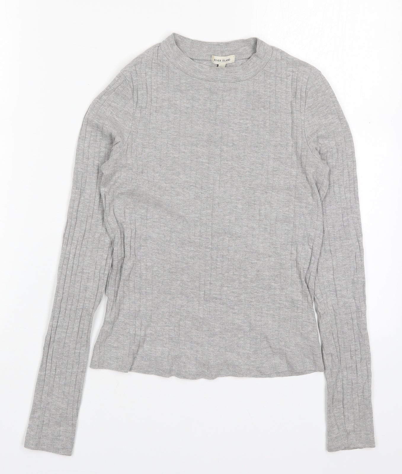 River Island Womens Grey  Cotton Basic T-Shirt Size 6 Round Neck